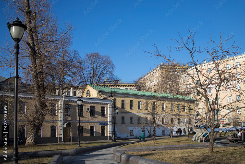 Panoramic view of Khitrovskaya square in center of the city.