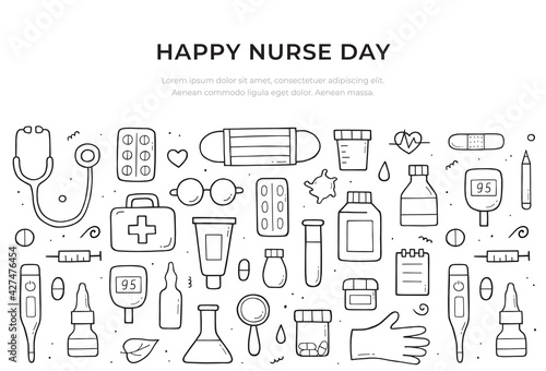 Happy nurse day website banner template. Medical and healthcare concept. Vector composition design.