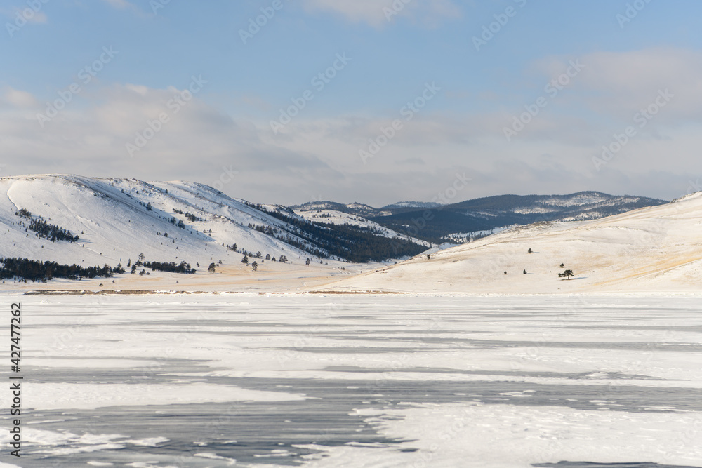 West coast of Baikal lake in winter. Irkutsk Region, Russia