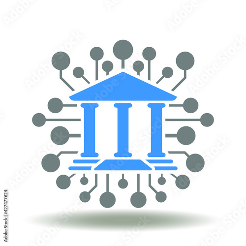 Bank with circuit vector icon. Online internet banking technology symbol. CBDC Central Bank Digital Currency Illustration.
