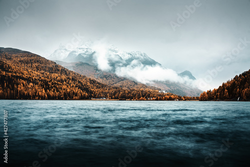 Blick auf Silsersee im Herbst in Sils im Engadin/Segl  im Oberengadin in der Schweiz photo