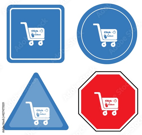 Click & collect, achat en ligne à emporter, 4 panneaux de signalisation