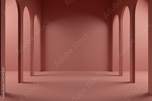 Geometric abstract background with arches. Backdrop design for product promotion. 3d rendering