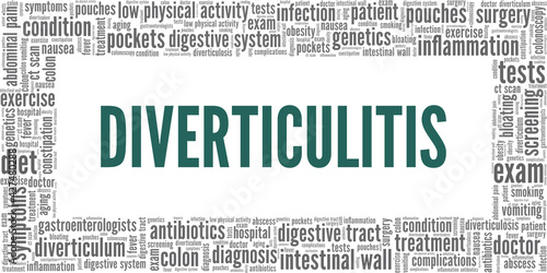 Diverticulitis vector illustration word cloud isolated on a white background.