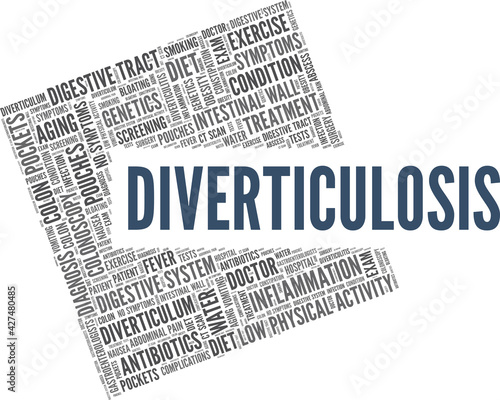 Diverticulosis vector illustration word cloud isolated on a white background.
