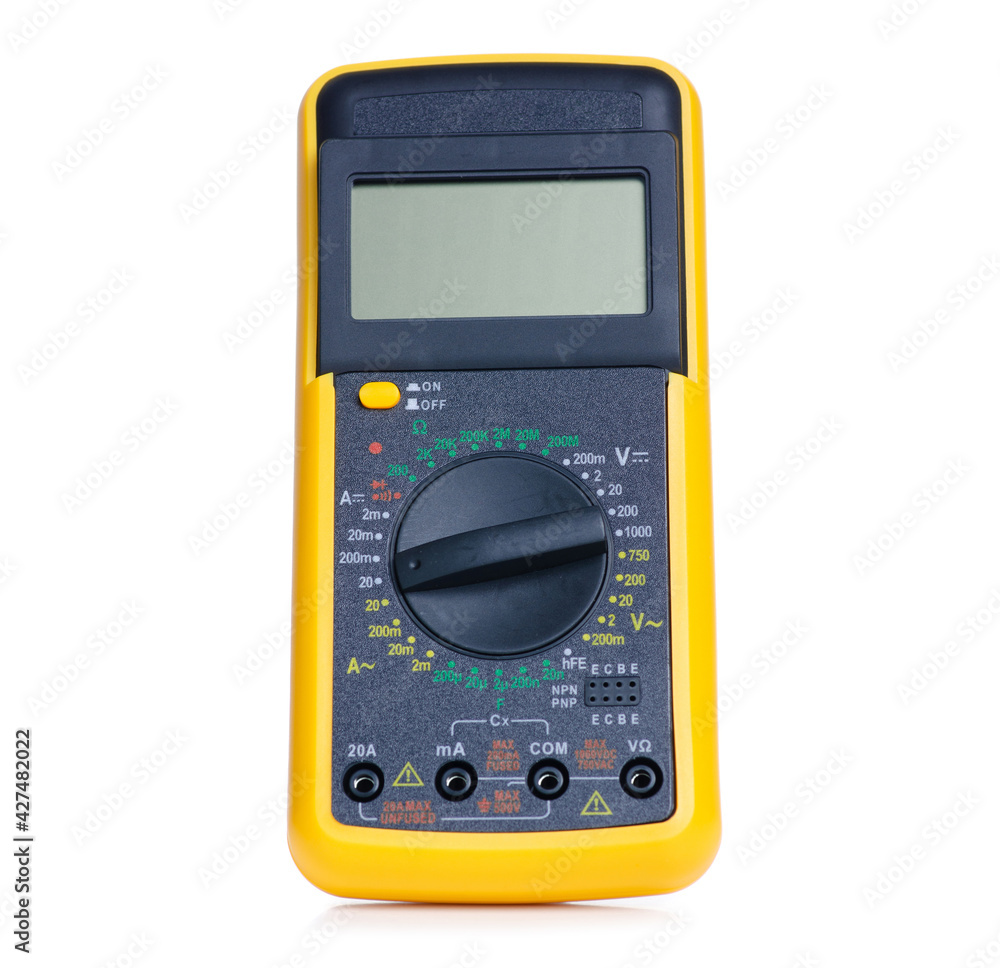 Yellow multimeter tool on white background isolation