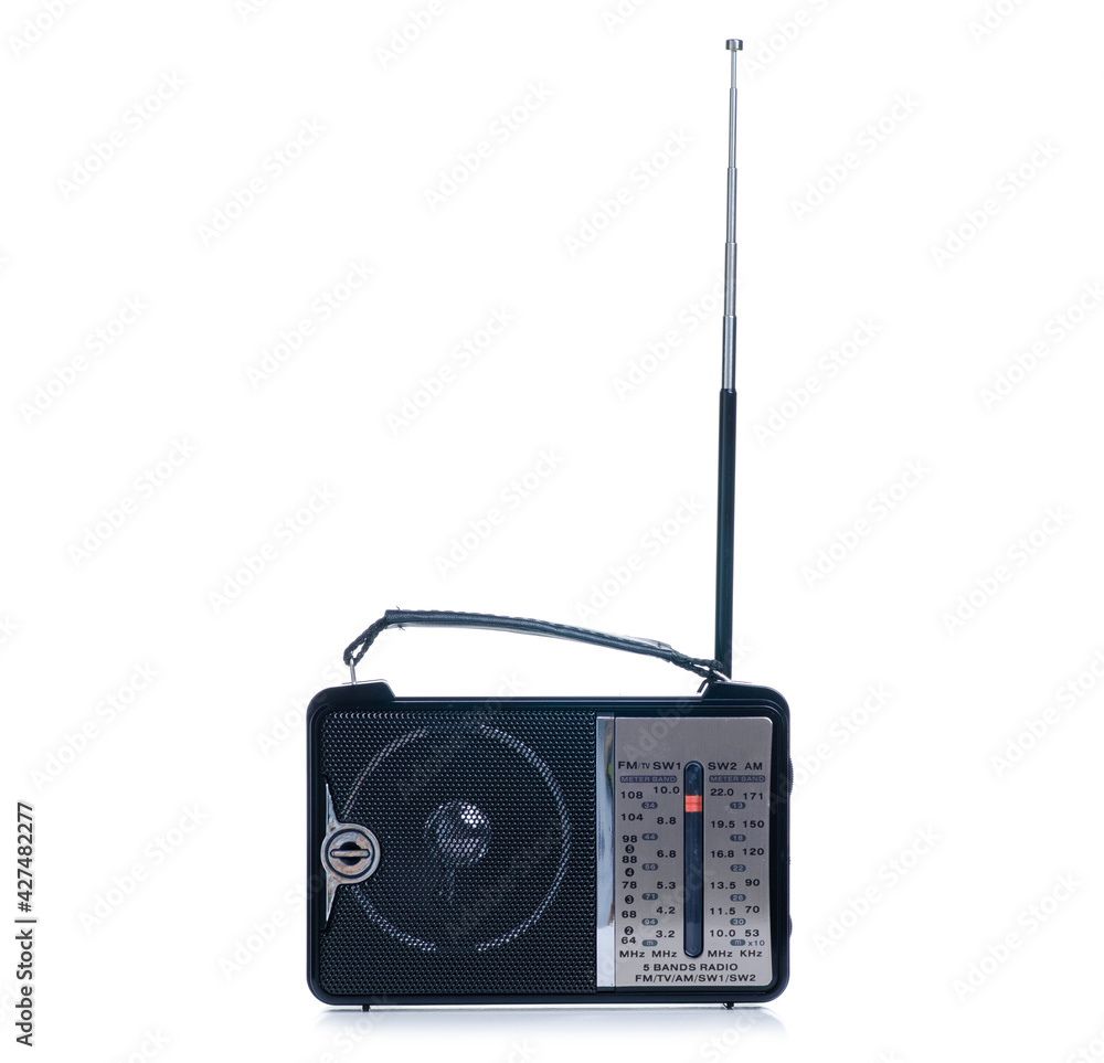 Powered radio sound on white background isolation Powered radio sound on white background isolation