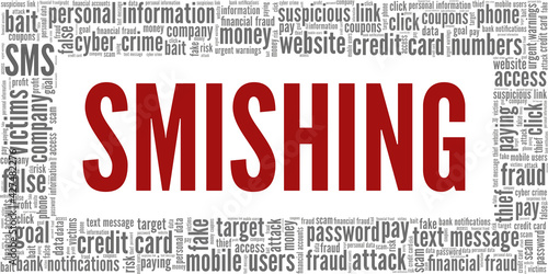 Smishing (SMS Phishing) vector illustration word cloud isolated on a white background.