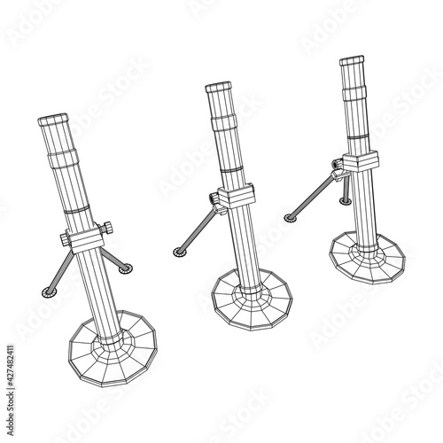 Firearm weapon army mortar and mine. Wireframe low poly mesh vector illustration
