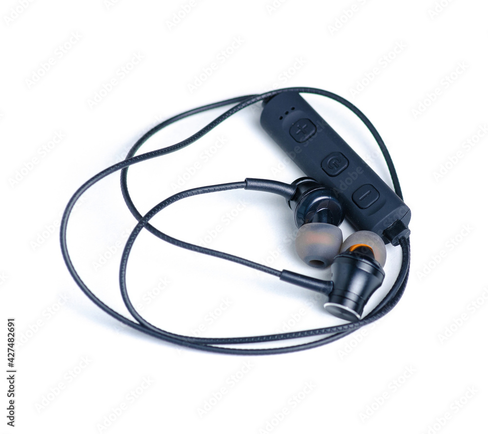 Wireless headphones equipment on white background isolation