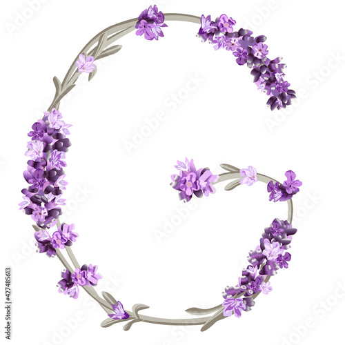 vector image of the capital letter G of the English alphabet in the form of lavender