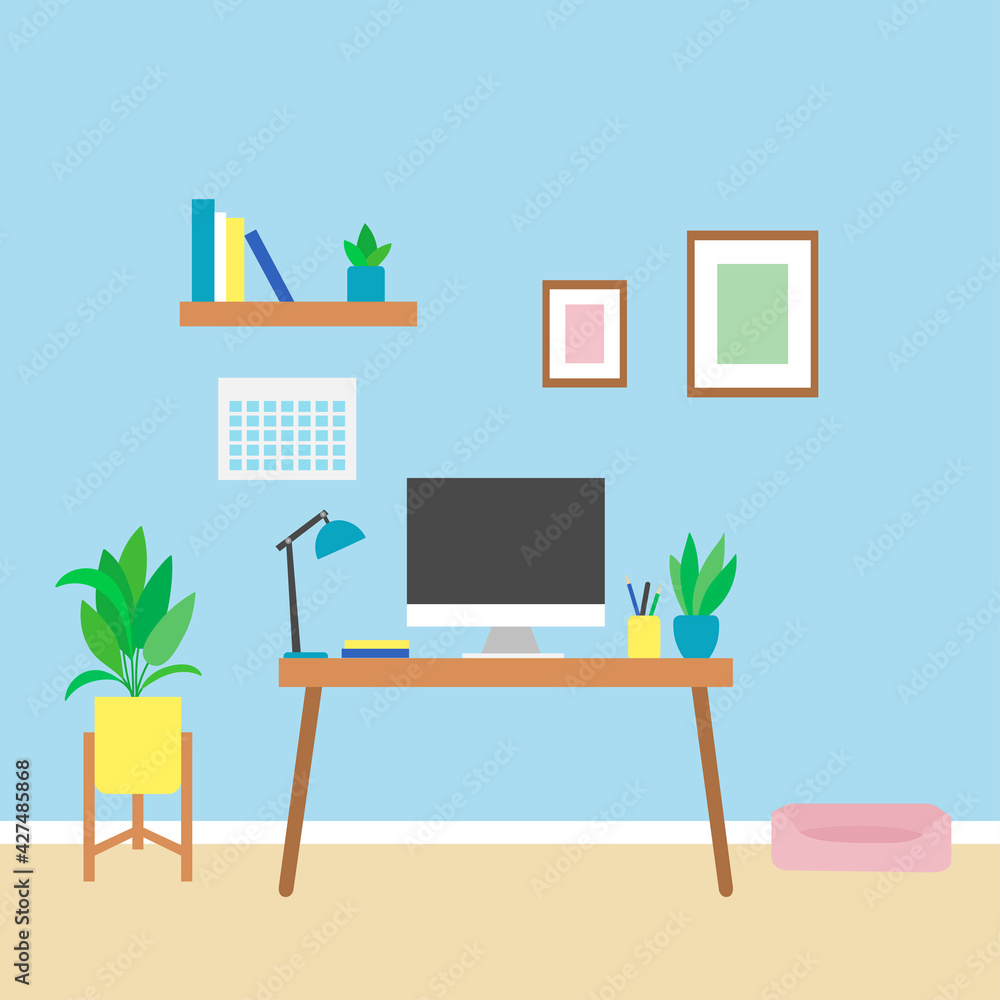 The office is at home during quarantine, a cozy workplace with a computer. Distance learning in your apartment. The office is at home during quarantine, a cozy workplace with a computer. Distance learning in your apartment.