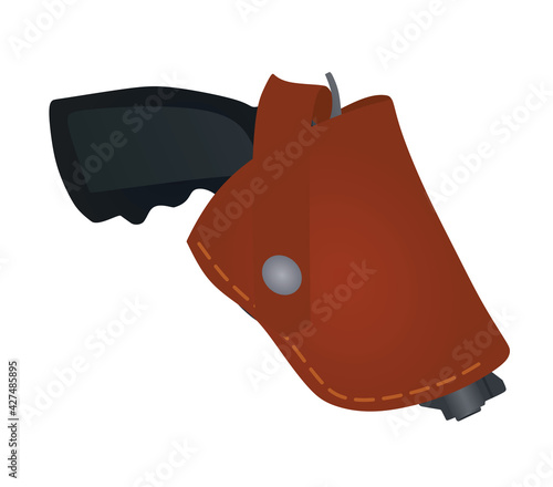 Gun in leather case. vector