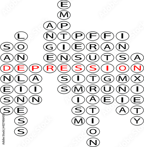 Depression anxiety concept word search crossword puzzle vector model design. Mental health awareness care