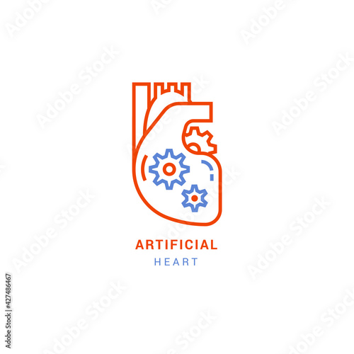 Vector illustration of the robots heart, artificial heart. Artificial human internal organs in linear icons in two colors.