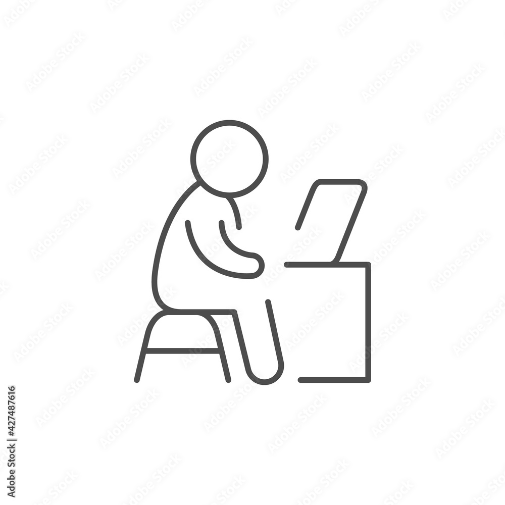 Person at desk line icon isolated on white Person at desk line icon isolated on white