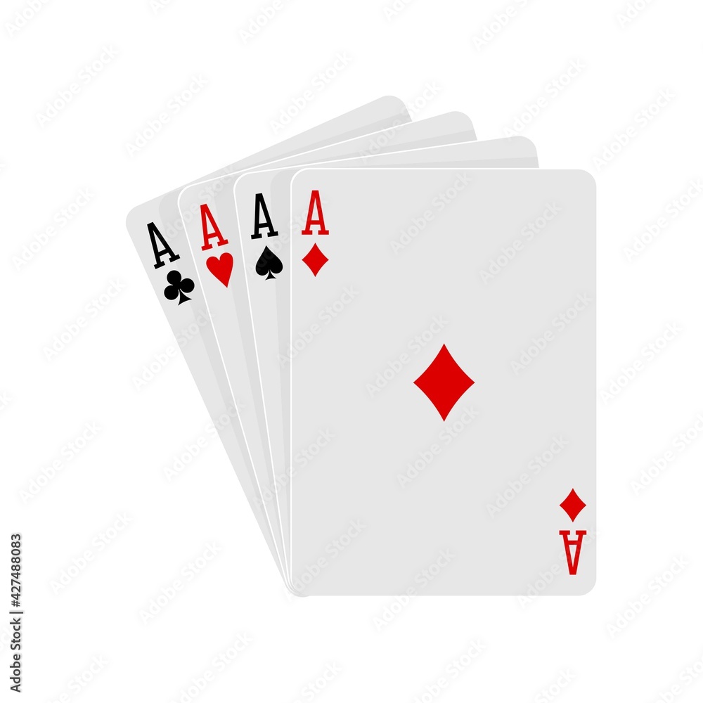 Obraz premium Playing cards four aces in priority ace diamond on a white background in vector EPS8