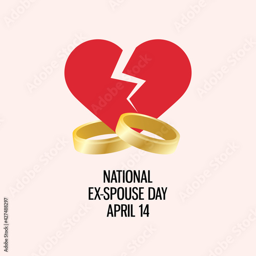 National Ex-Spouse Day vector. Broken heart with wedding rings icon vector. Ex-Spouse Day Poster, April 14. Important day