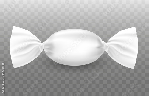 Candy oval Wrapper mockup. Vector 3d realistic. White packaging isolated on transparent background. blank template for branding. Ready for design. EPS10.
