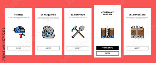Geology Researching Onboarding Mobile App Page Screen Vector. Gyro Theodolite And And Laser Level, Field Controller And Thermal Imager Geology Equipment Illustrations