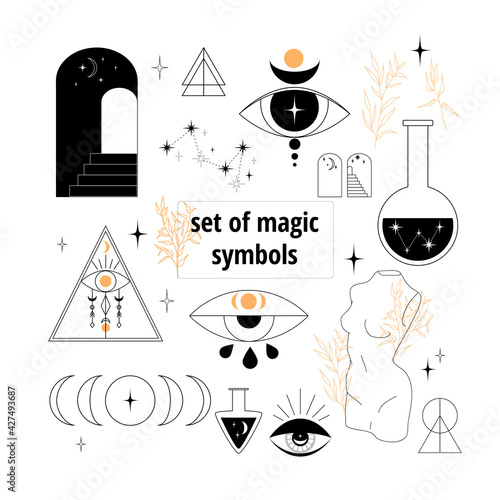 Modern alchemy symbols set, retro esoteric collection. (ID: 427493687)
