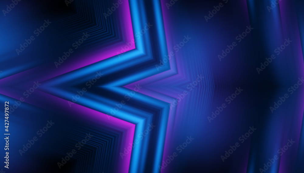 Fototapeta premium Empty dark abstract background with ultraviolet geometric lines. Neon glow.