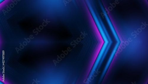 Fototapeta Naklejka Na Ścianę i Meble -  Empty dark abstract background with ultraviolet geometric lines. Neon glow.