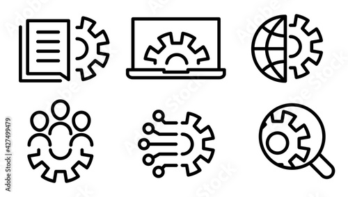 Engineering icons, development and innovation, vector illustration, icon set in outline design. 