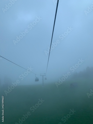 cable car in the fog
