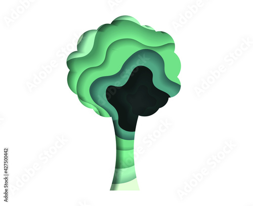 nature concept in trendy craft style.Think green 3D abstract green wave background with paper cut shapes. Thought bubble. Vector design layout for business presentations, posters.Ecology concept.Eps10