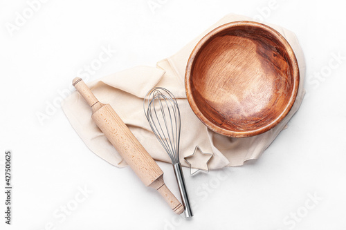 Set of kitchen utensils on white background
