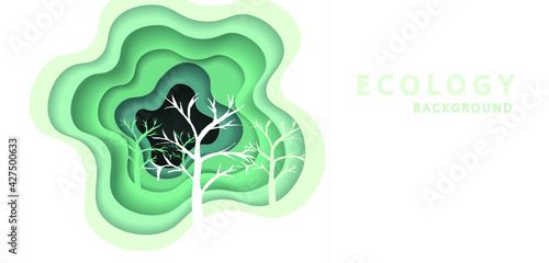 nature concept in trendy craft style.Think green 3D abstract green wave background with paper cut shapes. Thought bubble. Vector design layout for business presentations, posters.Ecology concept.Eps10