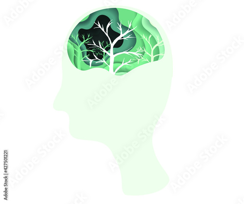 nature concept in trendy craft style.Think green 3D abstract green wave background with paper cut shapes. Thought bubble. Vector design layout for business presentations, posters.Ecology concept.Eps10