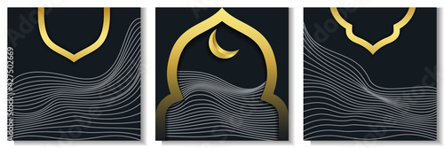 minimalist social media background for ramadan with optical line and mosque