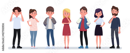 A young man and a woman thinking Flat vector picture