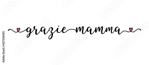 Hand sketched Banner with "Grazie Mamma" quote in Italian. Translated "Thank you, Mom" Lettering for postcard, invitation, poster, label