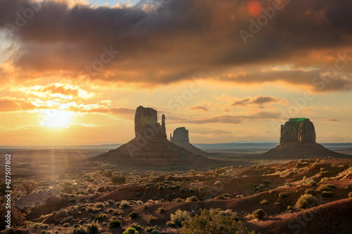 Landscape of Monument valley at sunset. Navajo tribal park, USA.