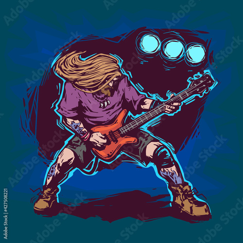 bass guitarist on stage. rock concert. heavy metal.