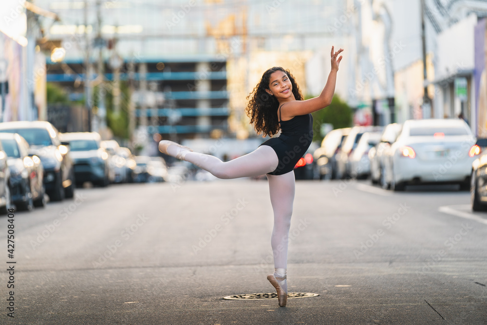 Young Girl Ballet Dance Urban City Wynwood Sunset