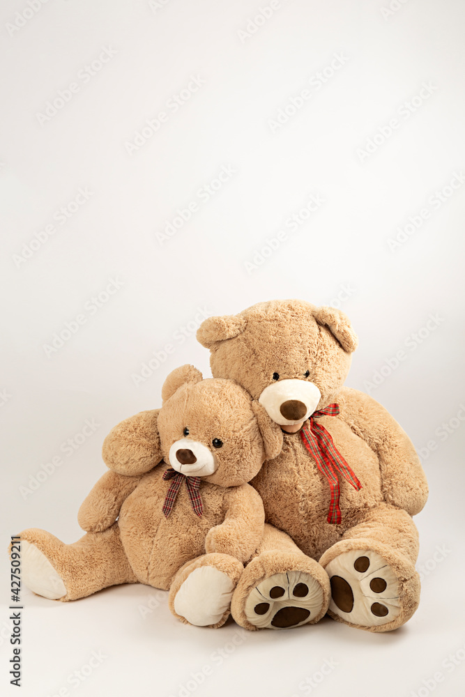 Dos ositos de peluche abrazados y sentados. Stock Photo | Adobe Stock