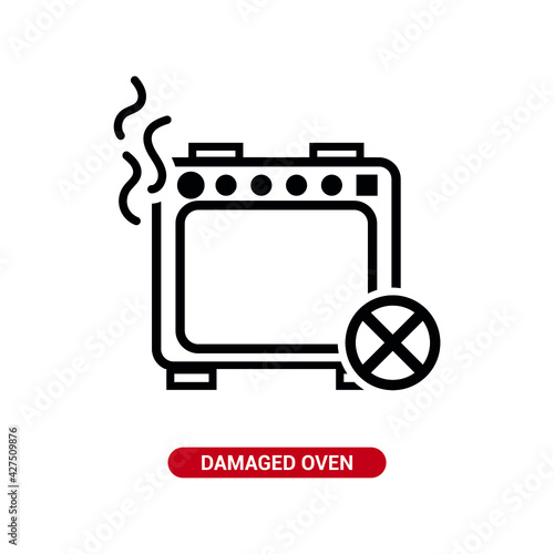 Vector image. Icon of a broken oven.