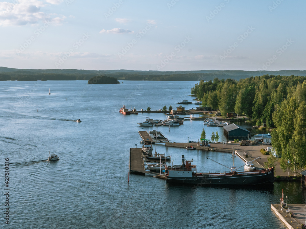 View of Puumala harbor in lake Saimaa, Finland.