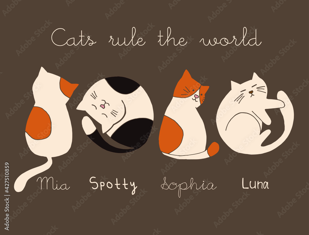 cat and names vector illustration in neutral colours for card or poster ...