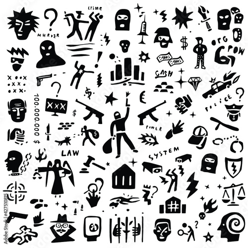 crime ,
law and justice - vector icon set 
