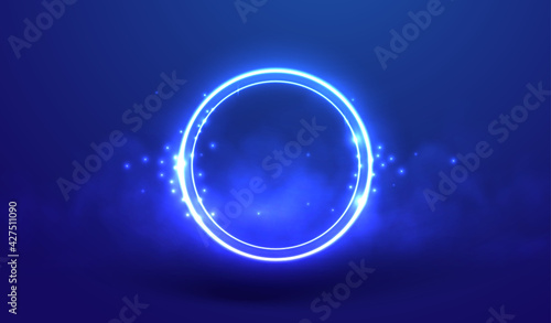 Neon color circle in abstract style. Futuristic neon frame vector illustration