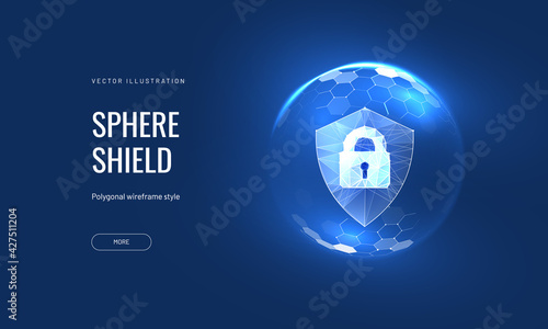 Security, shield lock in futuristic polygonal style. Concept of internet privacy or cyber protection or antivirus. Vector illustration photo