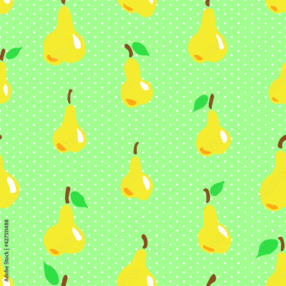 pears seamless pattern vector illustration for kitchen or cafe on polka dot background pears seamless pattern vector illustration for kitchen or cafe on polka dot background