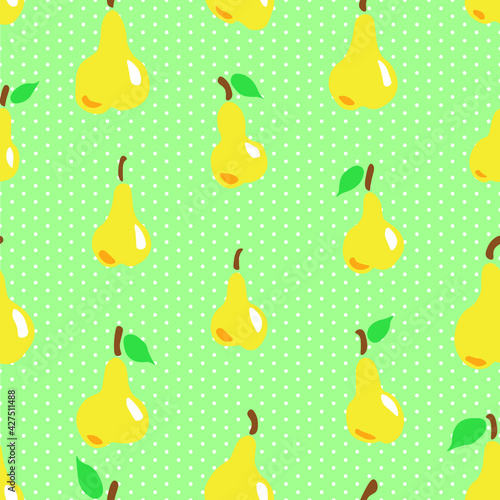 pears seamless pattern vector illustration for kitchen or cafe on polka dot background