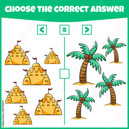 More less or equal. Compare the number. Counting game. Educational mathematical game. Math game for kids.