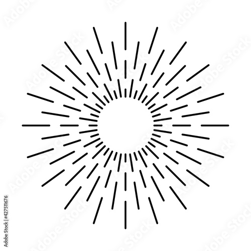 Vintage sunburst rays design element, explosion black rays. Bursting rays sunrise firework starburst burst for logotype, emblem logo, tag, stamp, banner. Vector illustration 